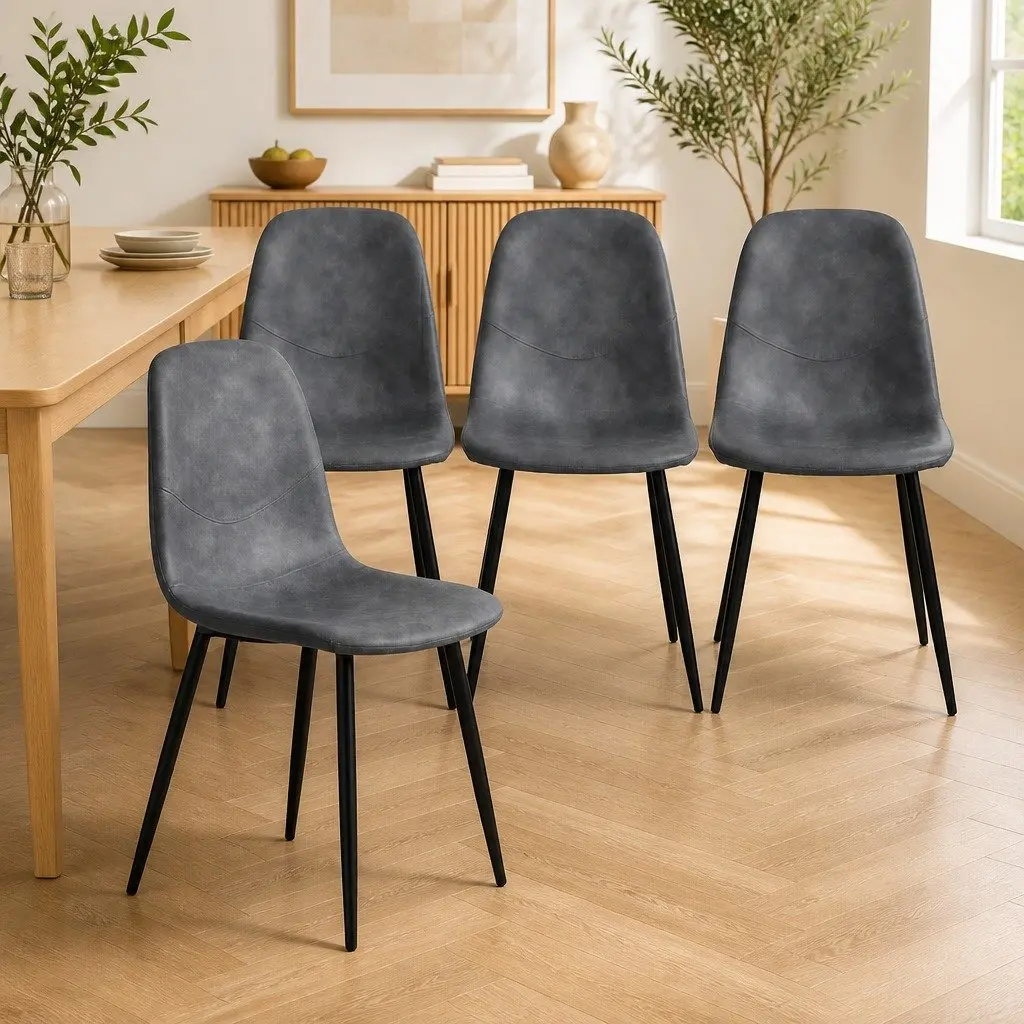 Dining Chairs Upholstered Padded Backrest Steel Frame Set of 8