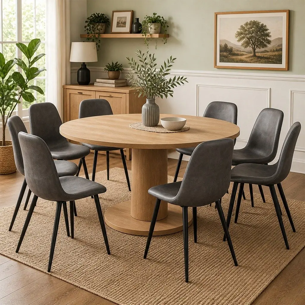 Dining Chairs Upholstered Padded Backrest Steel Frame Set of 8