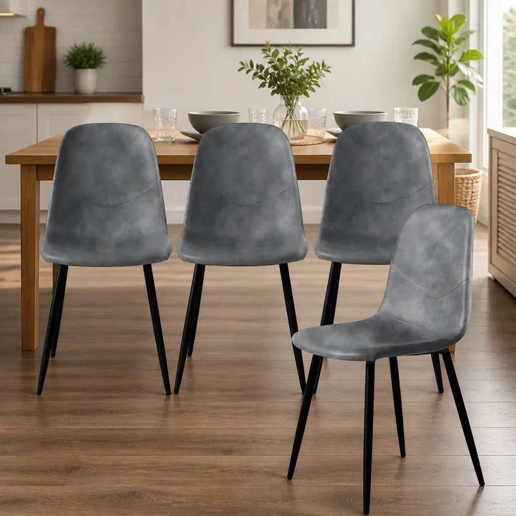 Dining Chairs Upholstered Padded Backrest Steel Frame Set of 8
