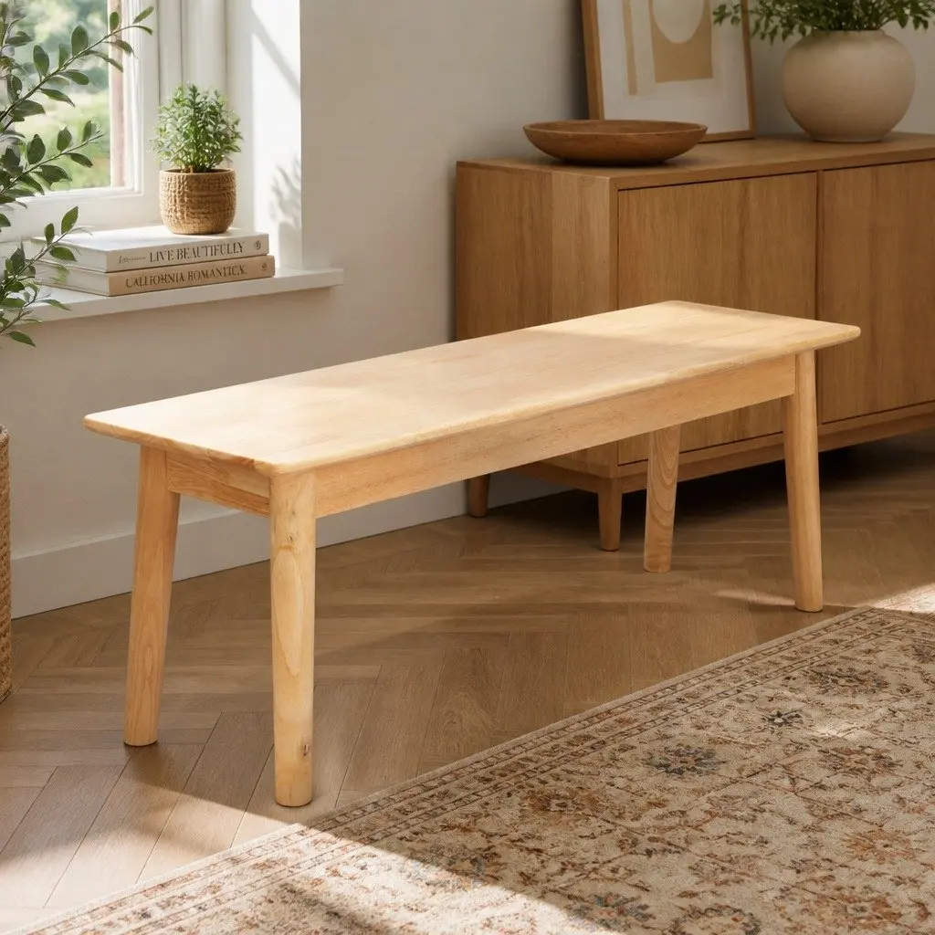 Wooden Dining Bench Natural Rubberwood Frame 120cm