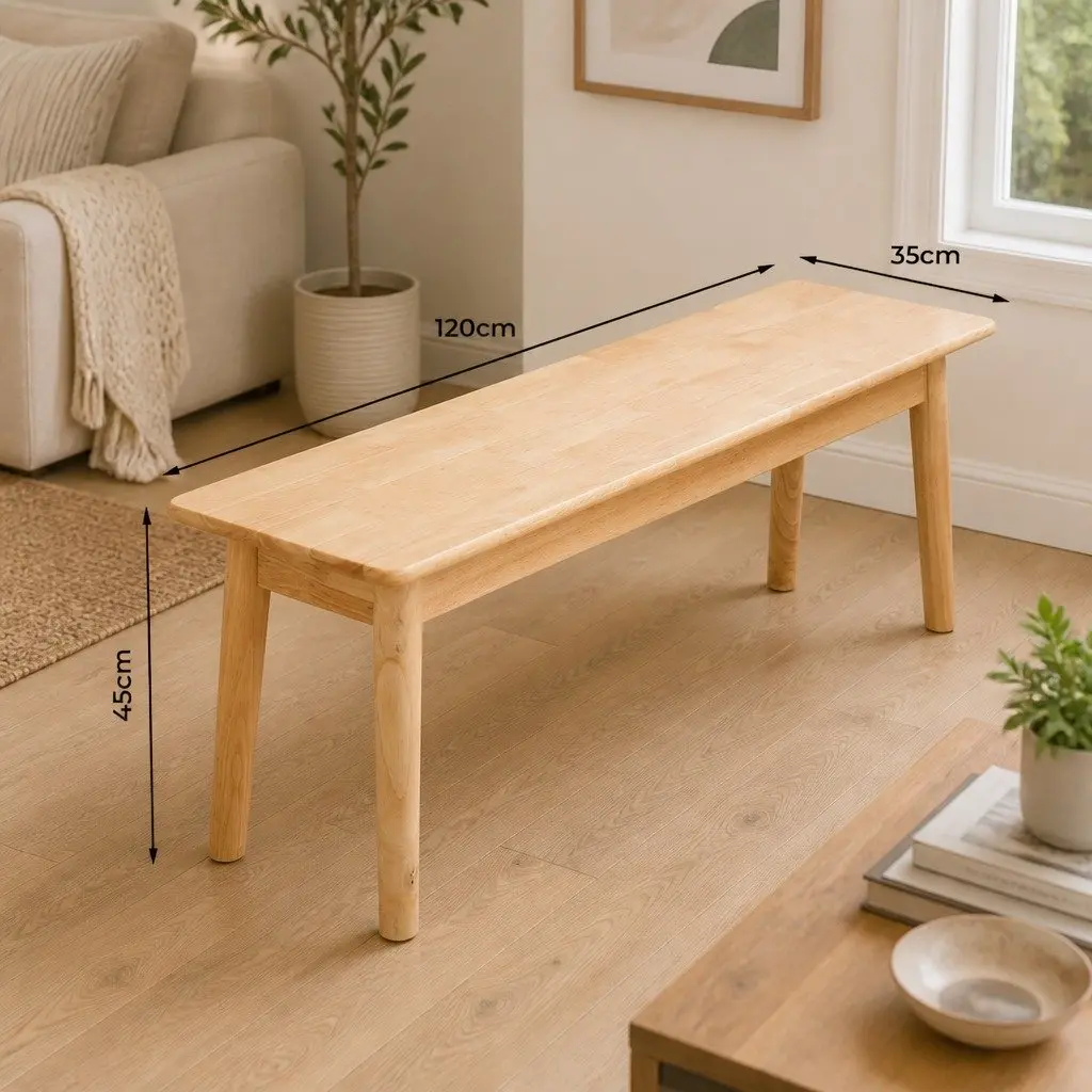 Wooden Dining Bench Natural Rubberwood Frame 120cm
