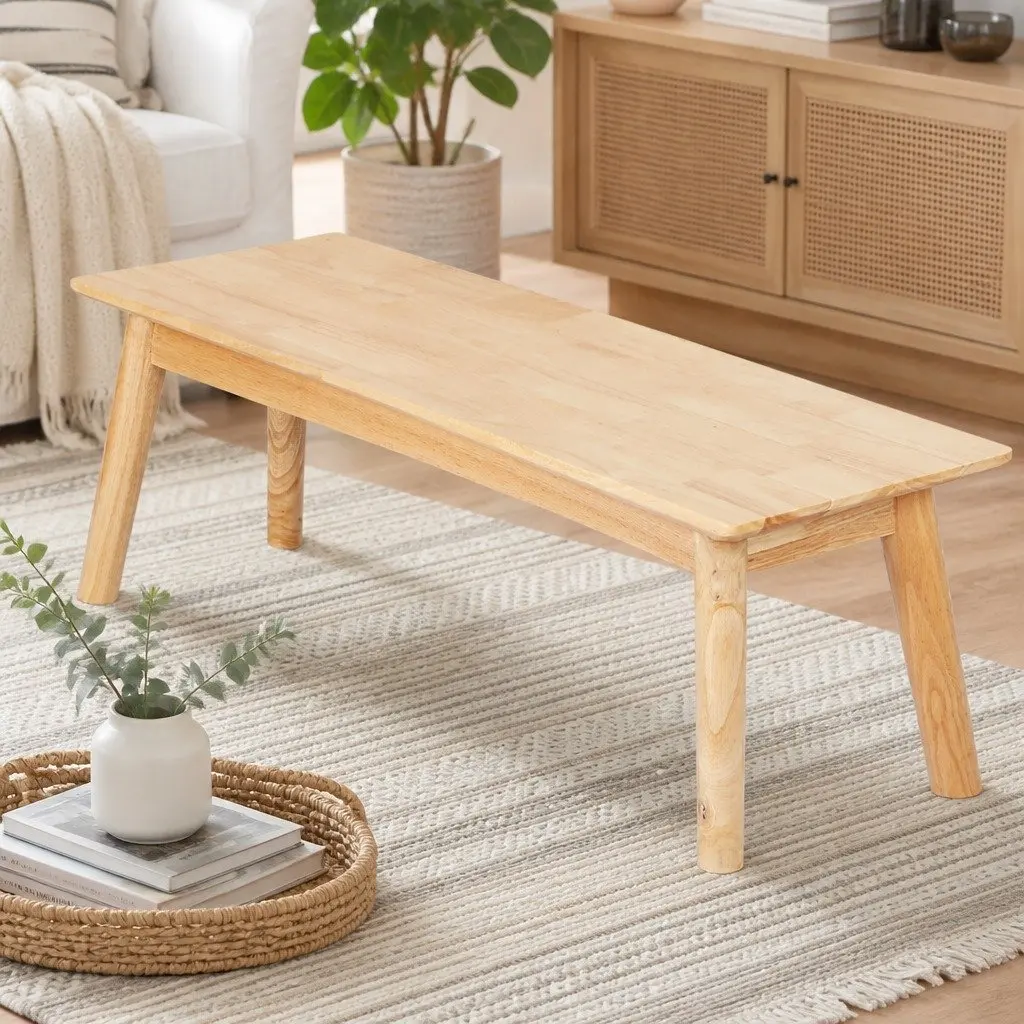 Wooden Dining Bench Natural Rubberwood Frame 120cm