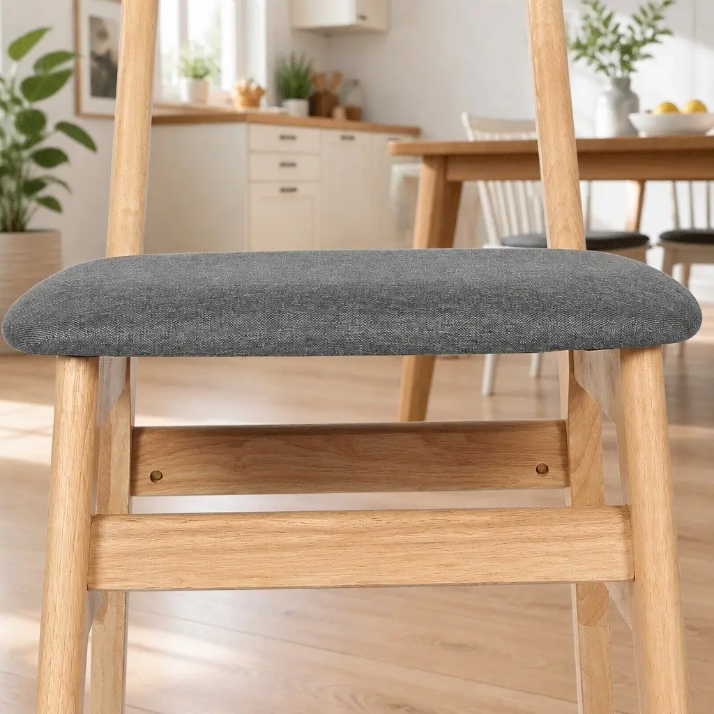 Dining Chairs Natural Wood Frame Linen Upholstery Set of 6