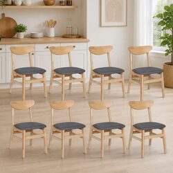 Dining Chairs Set of 8 Kitchen Seats Natural Wood Linen Padded Seating Furniture