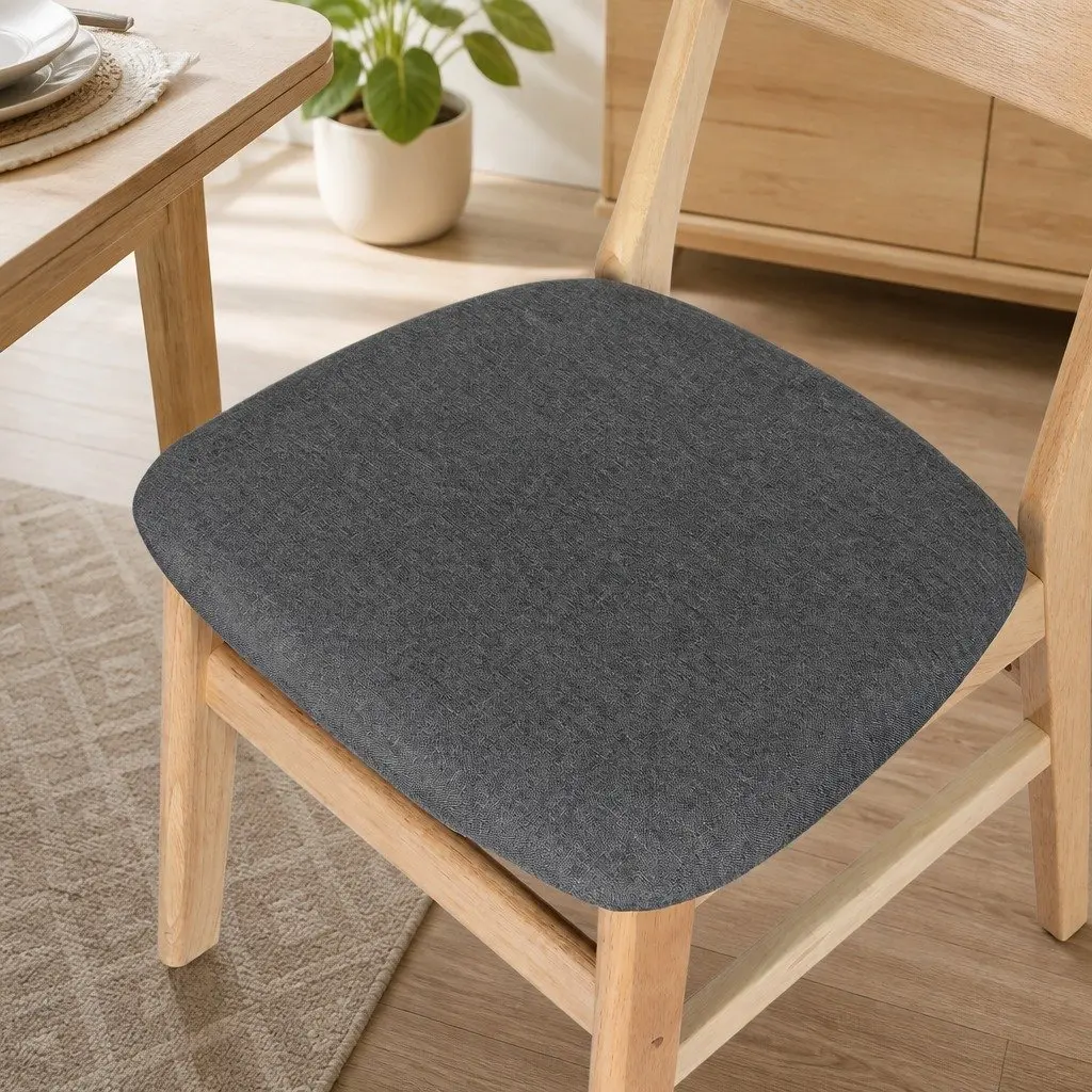 8 Piece Dining Chairs Natural Wood Padded Linen Upholstery Set