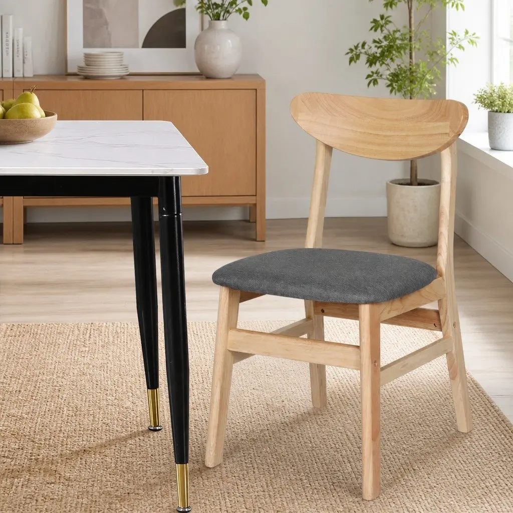 8 Piece Dining Chairs Natural Wood Padded Linen Upholstery Set