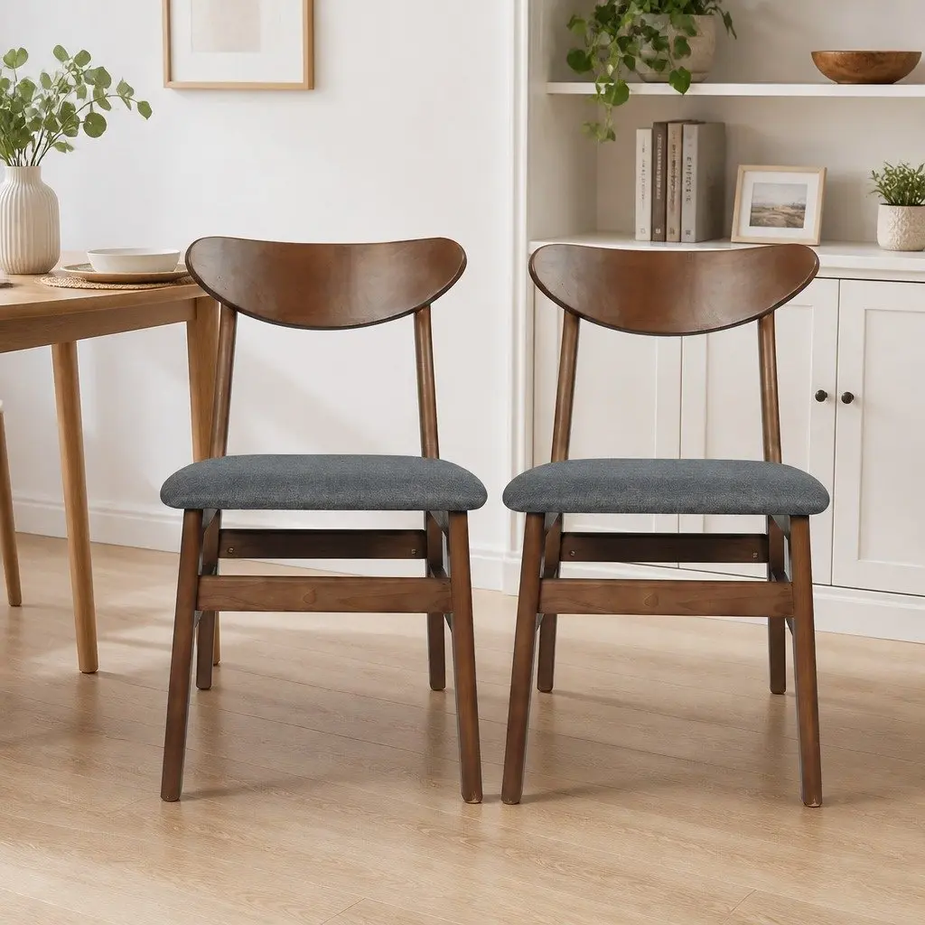 Dining Chairs Set of 4 Wood Frame Linen Upholstery 45cm W x 50cm D x 76cm H