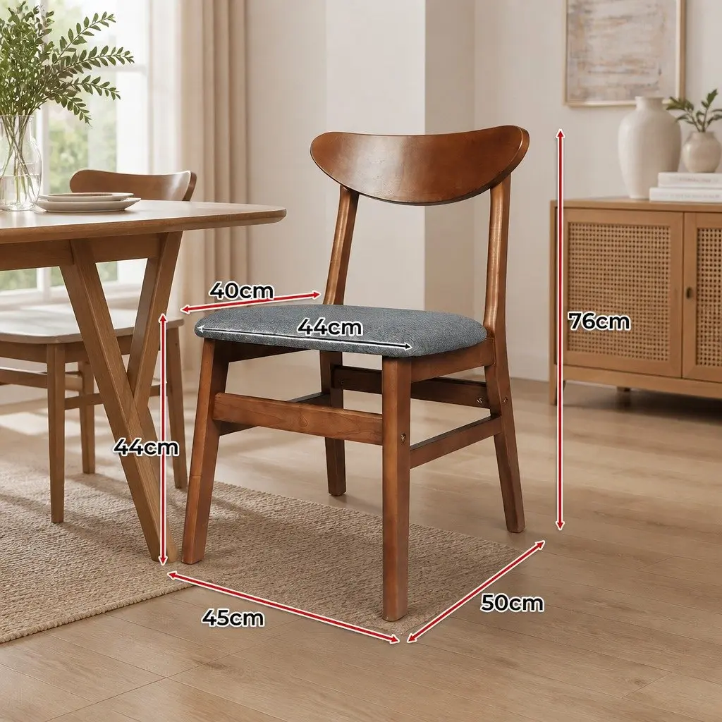 Dining Chairs Set of 4 Wood Frame Linen Upholstery 45cm W x 50cm D x 76cm H