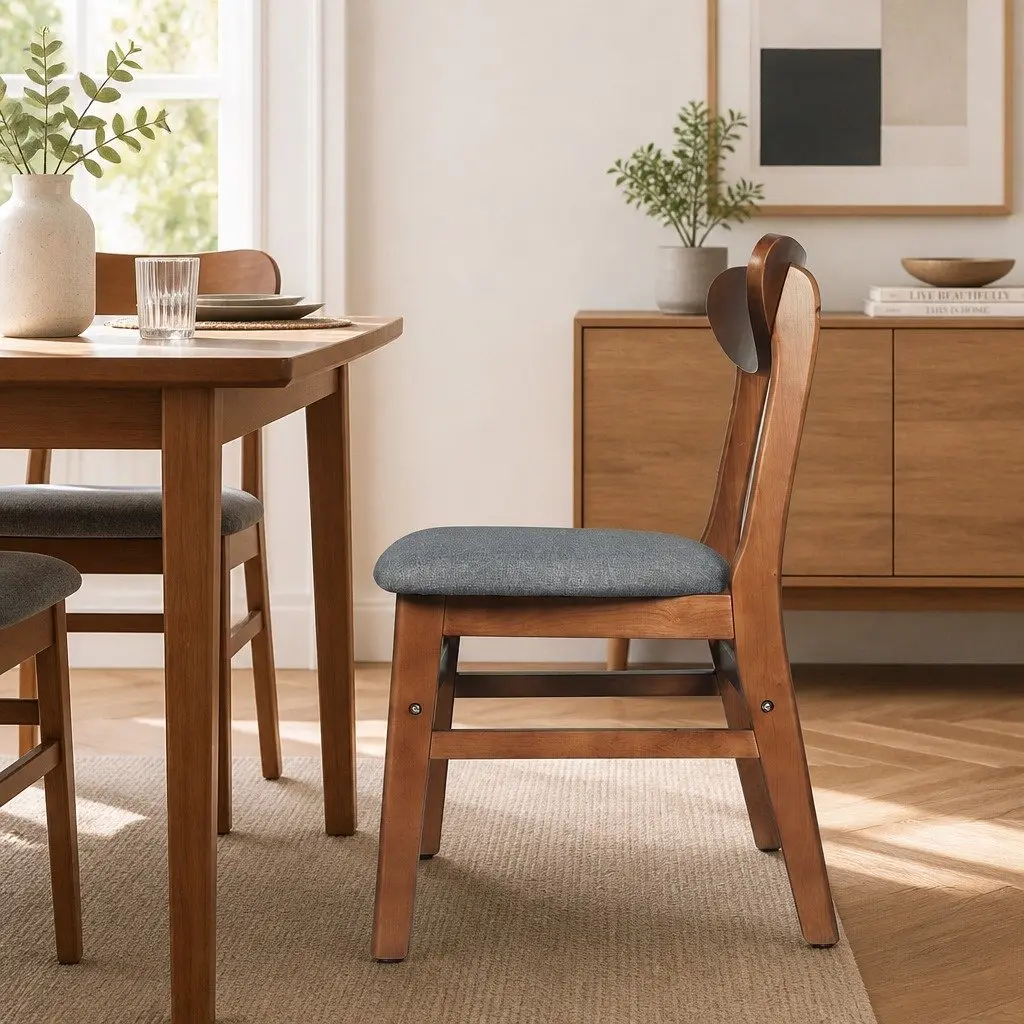 Dining Chairs Set of 4 Wood Frame Linen Upholstery 45cm W x 50cm D x 76cm H