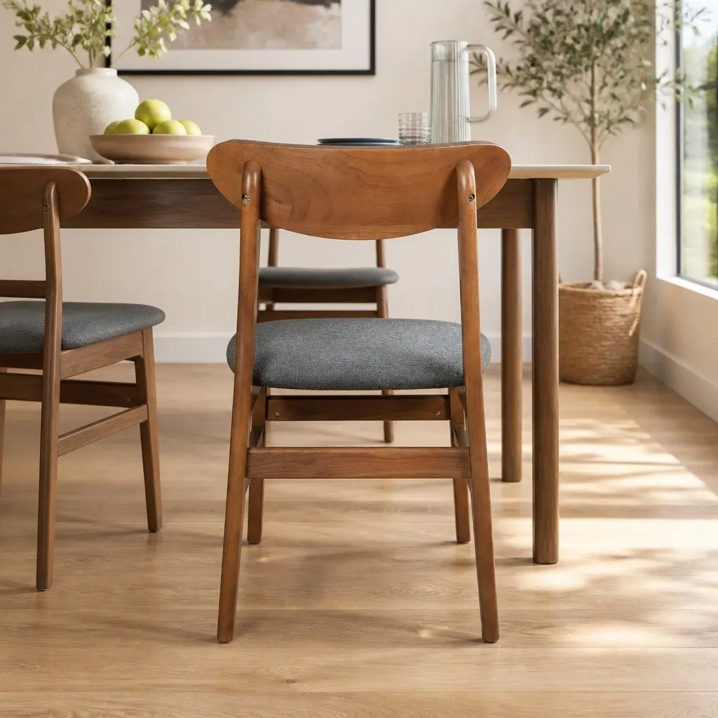 Dining Chairs Set of 4 Wood Frame Linen Upholstery 45cm W x 50cm D x 76cm H
