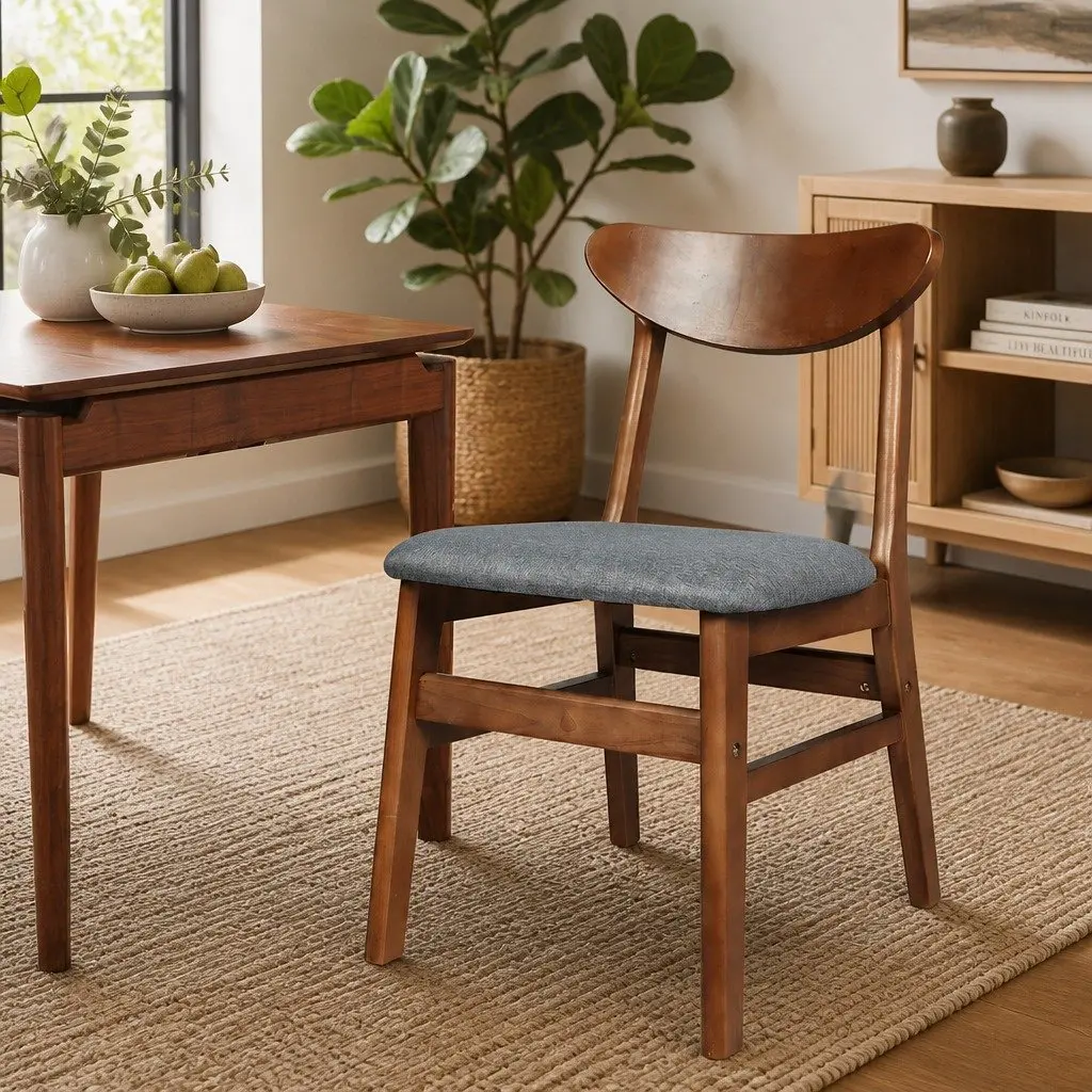 Dining Chairs Set of 4 Wood Frame Linen Upholstery 45cm W x 50cm D x 76cm H