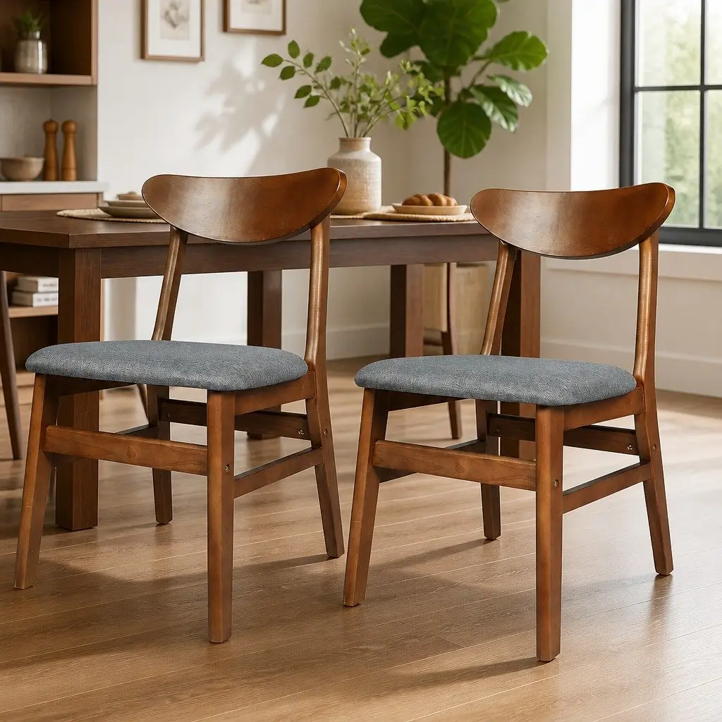 Dining Chairs Set of 4 Wood Frame Linen Upholstery 45cm W x 50cm D x 76cm H
