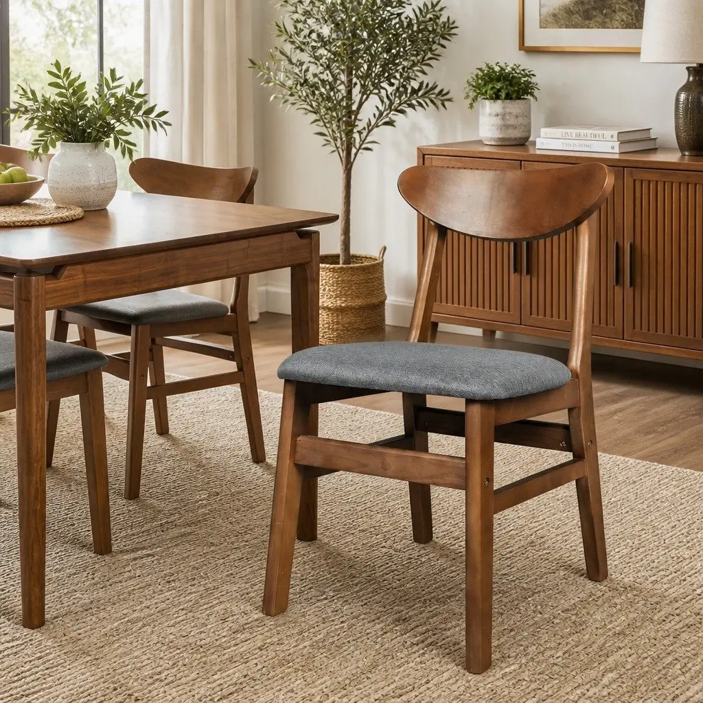 Dining Chairs Set of 6 Linen Upholstered Natural Wood Frame