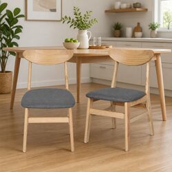 Dining Chairs Set of 4 Kitchen Seat Natural Wood Frame Linen Fabric Cushion
