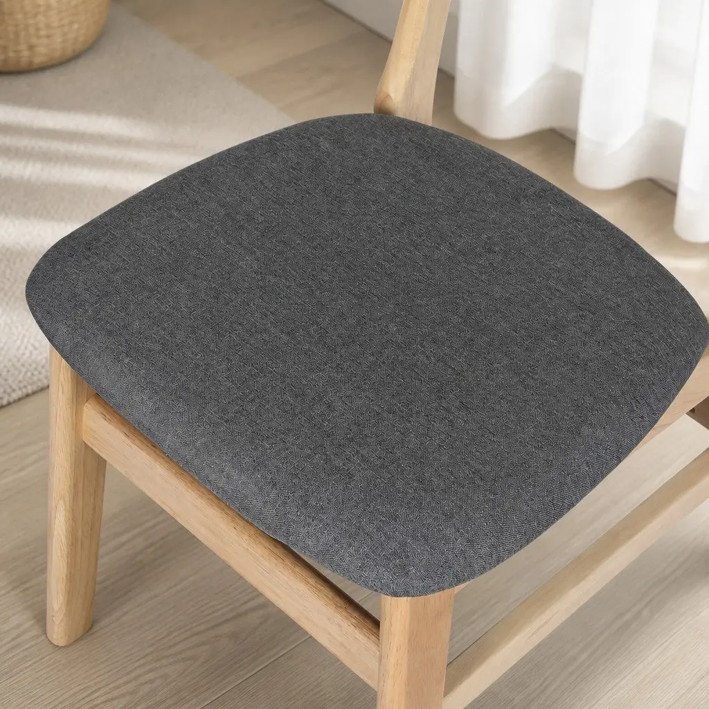 Dining Chairs Set of 4 Kitchen Seat Natural Wood Frame Linen Fabric Cushion