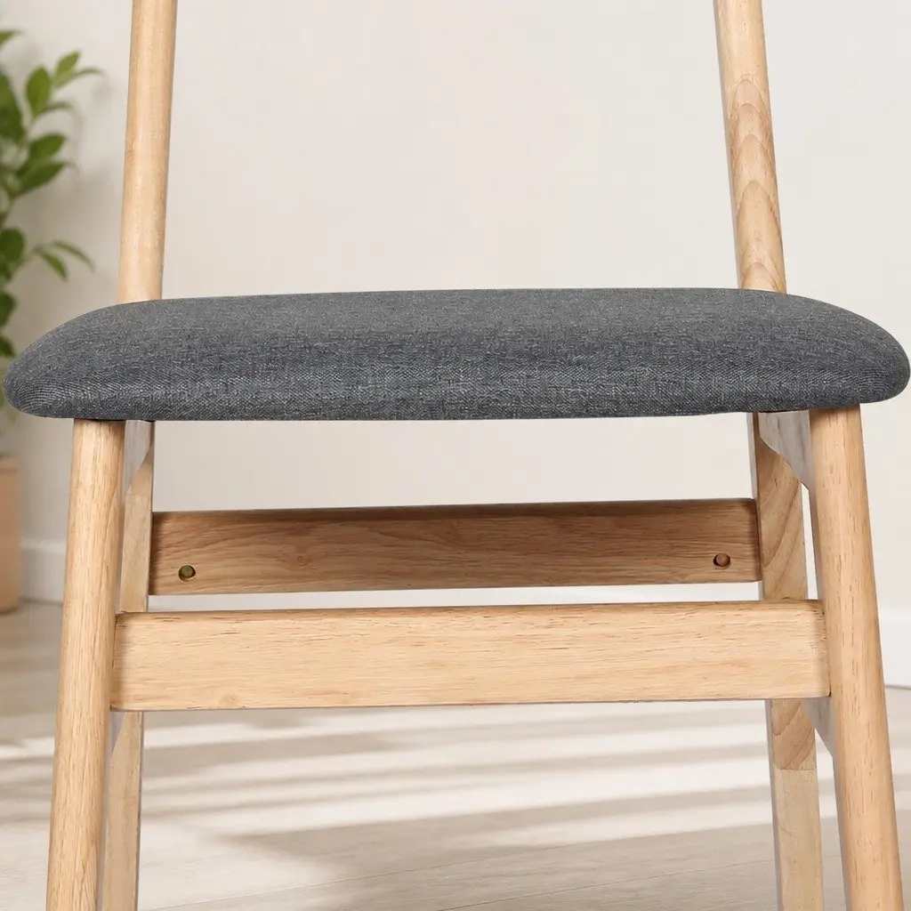 Dining Chairs Set of 4 Kitchen Seat Natural Wood Frame Linen Fabric Cushion
