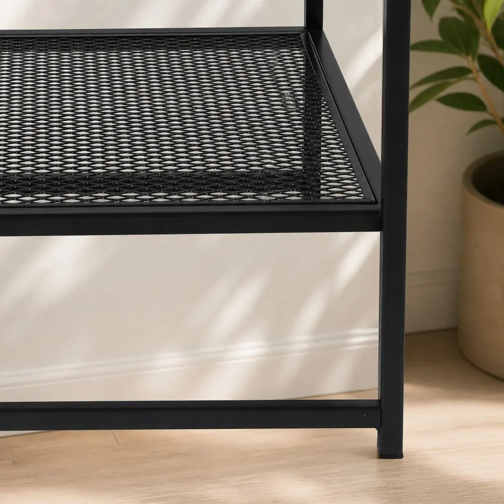 Black Steel Side Table Open Shelves 50.8cm