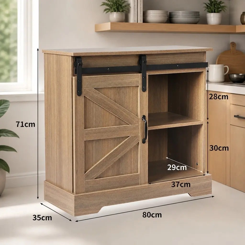 Rustic Sideboard Storage Cabinet with Sliding Barn Door Kitchen Buffet Cupboard