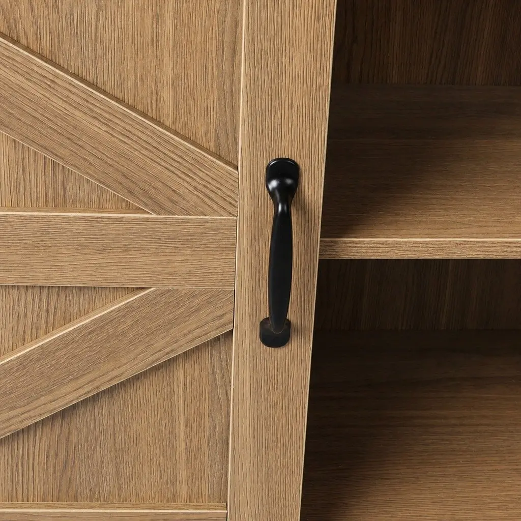 Rustic Sideboard Storage Cabinet with Sliding Barn Door Kitchen Buffet Cupboard