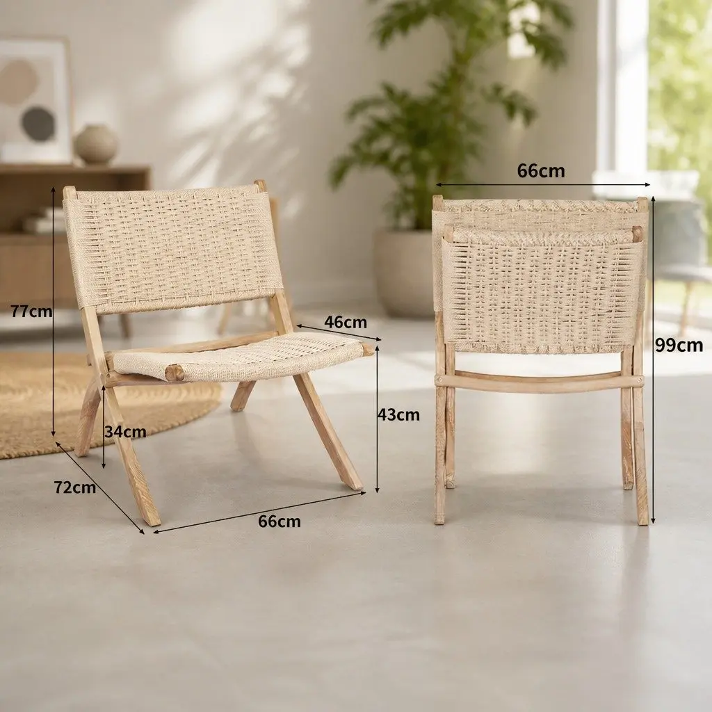Folding Accent Chair Set 4x Foldable Recliner Natural Wood Seating