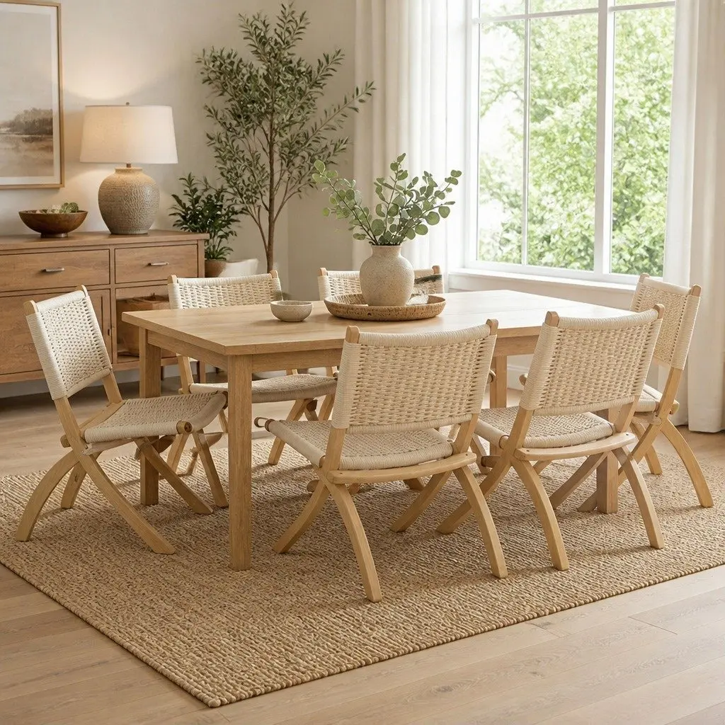 Folding Accent Chair Wooden Recliner Natural 66cm x 64cm x 77cm Set of 6