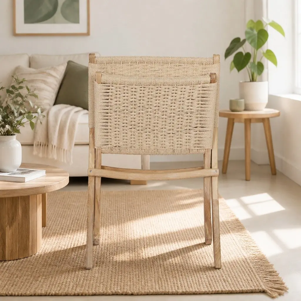 Folding Accent Chair Set of 8 Wooden Recliner Natural 66cm L x 64cm W x 77cm H for Home Dining Garden Patio