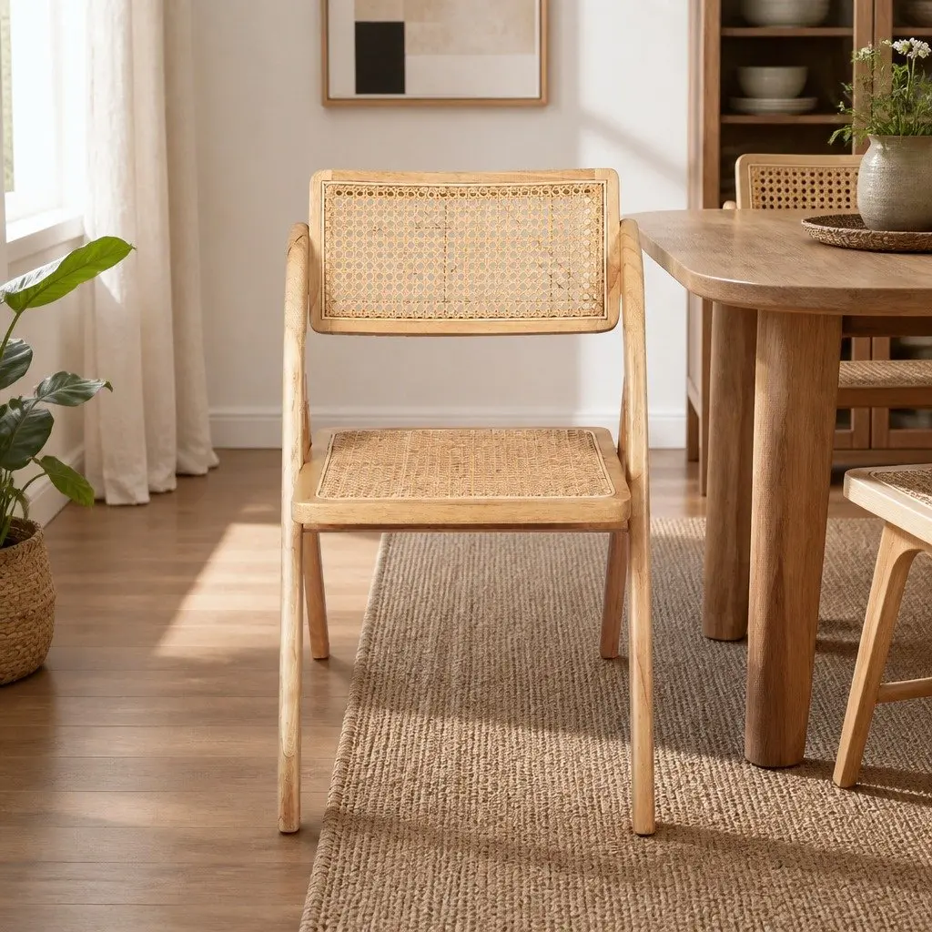 Dining Chairs Foldable Natural Wooden 49cm L x 61cm W x 77cm H Set of 2