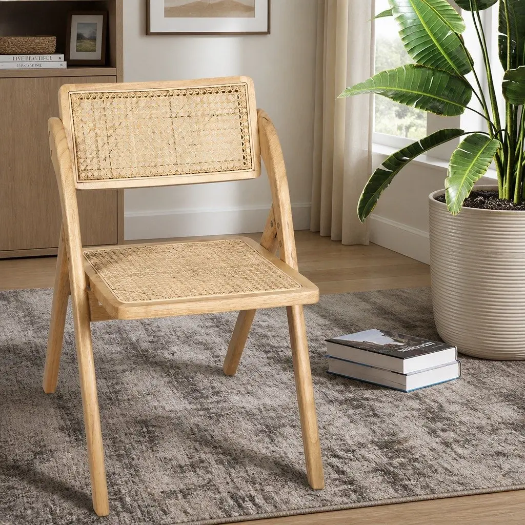 Dining Chairs Foldable Natural Wooden 49cm L x 61cm W x 77cm H Set of 2