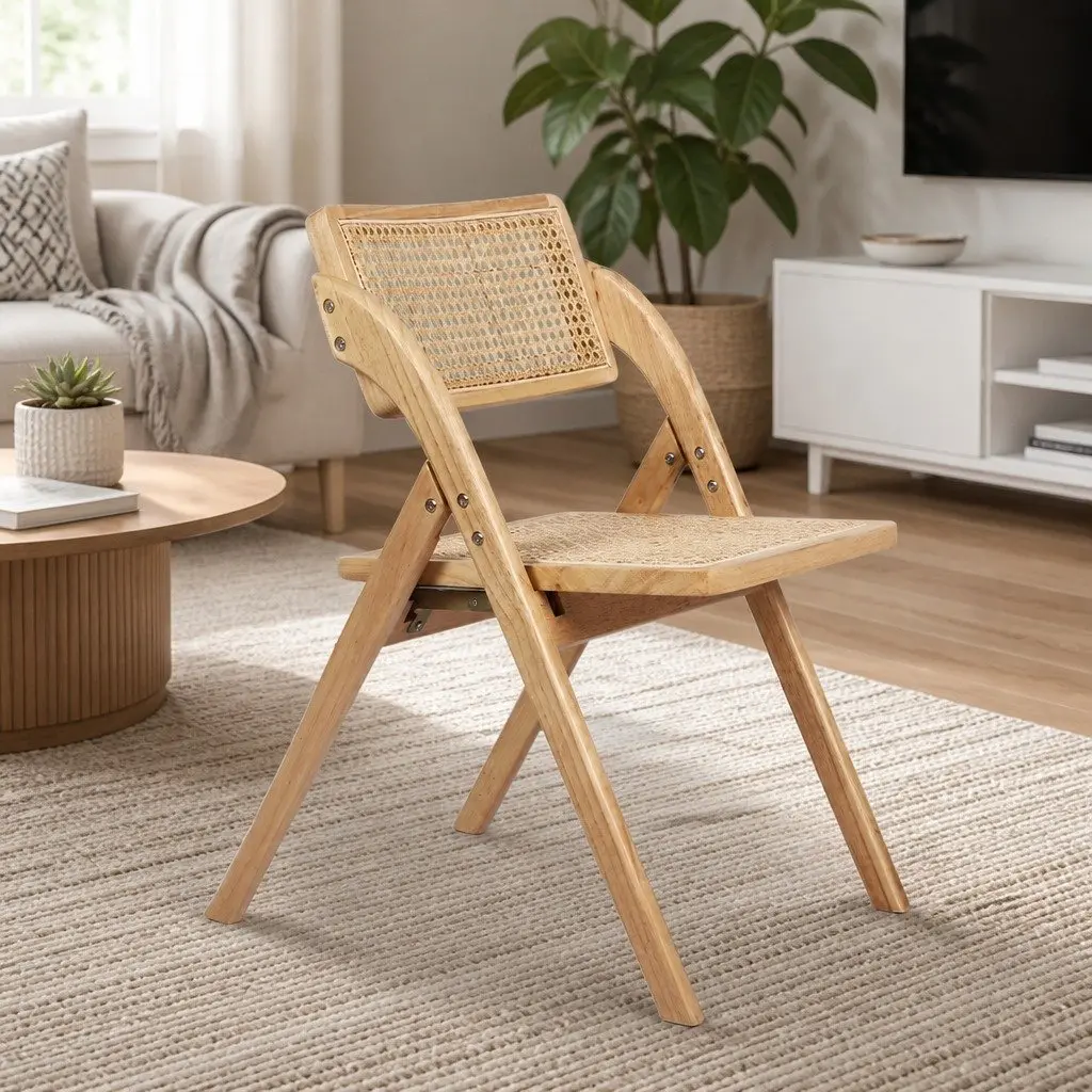Dining Chairs Foldable Natural Wooden 49cm L x 61cm W x 77cm H Set of 2