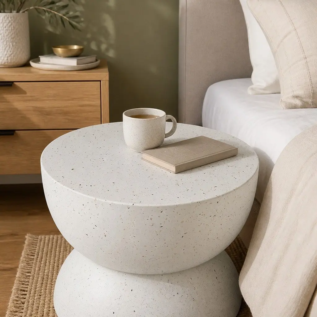 Side Table Round Terrazzo Hourglass Stool 150kg Capacity No Assembly Home