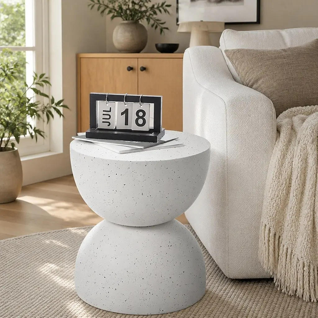 Side Table Round Terrazzo Hourglass Stool 150kg Capacity No Assembly Home