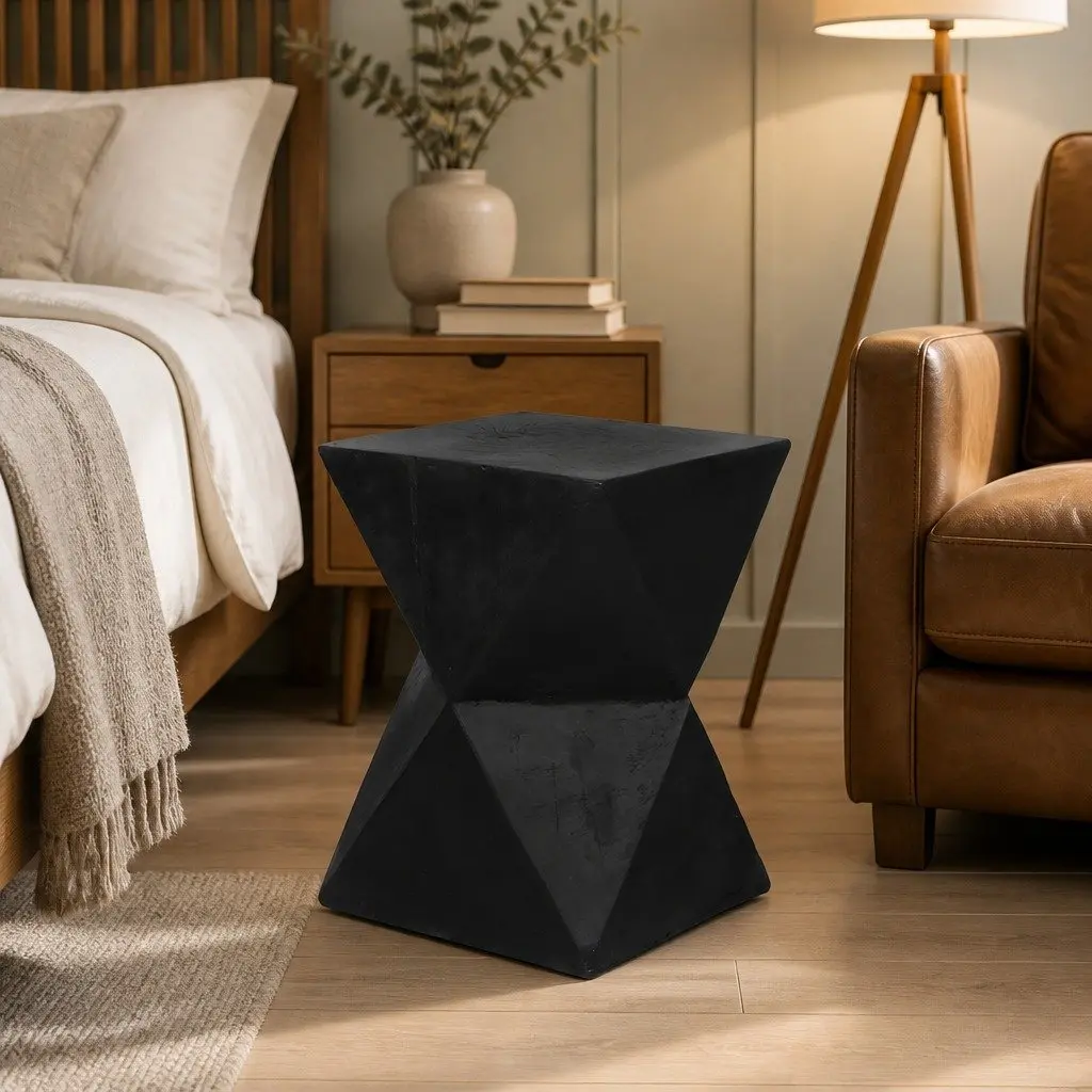 Geometric Side Table Terrazzo Magnesium Cement 31cm W x 31cm D x 45cm H Nightstand Accent Stool