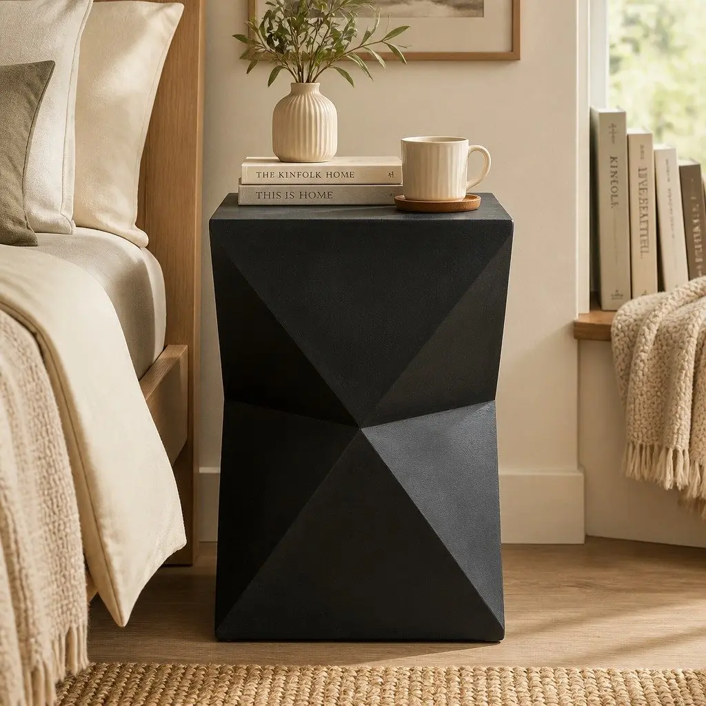 Geometric Side Table Terrazzo Magnesium Cement 31cm W x 31cm D x 45cm H Nightstand Accent Stool