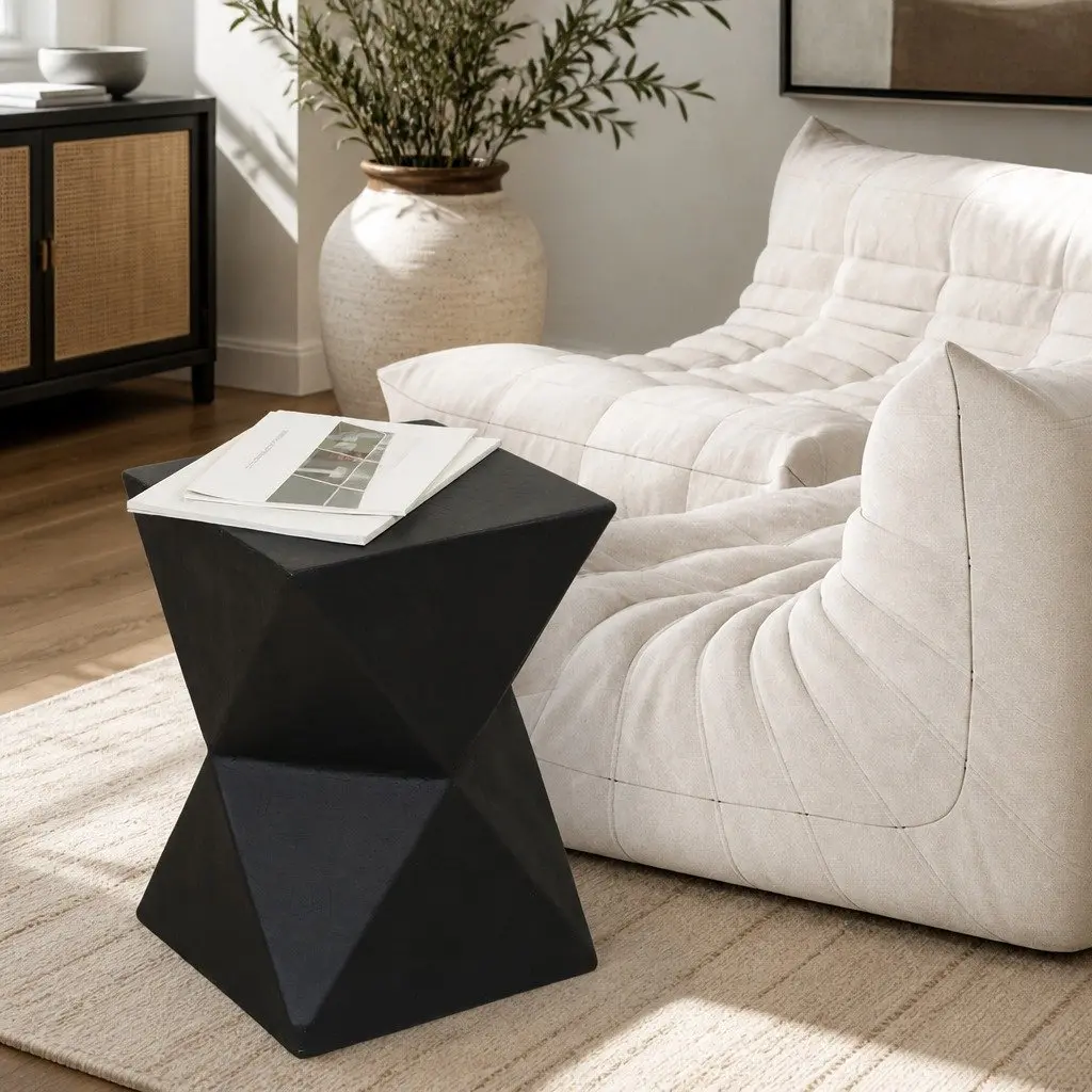 Geometric Side Table Terrazzo Magnesium Cement 31cm W x 31cm D x 45cm H Nightstand Accent Stool
