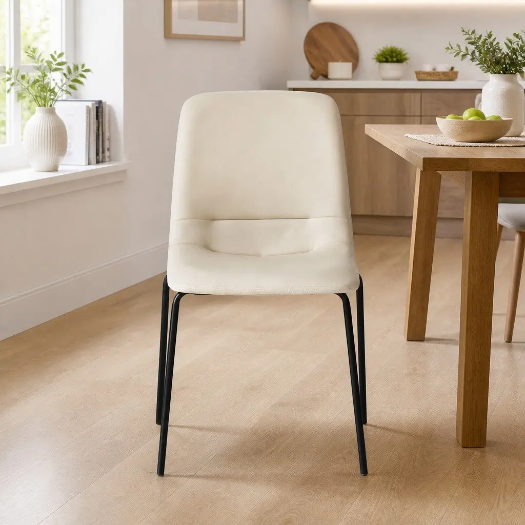 Stackable Dining Chairs Set of 8 Beige PU Leather Ergonomic Backrest Steel Frame