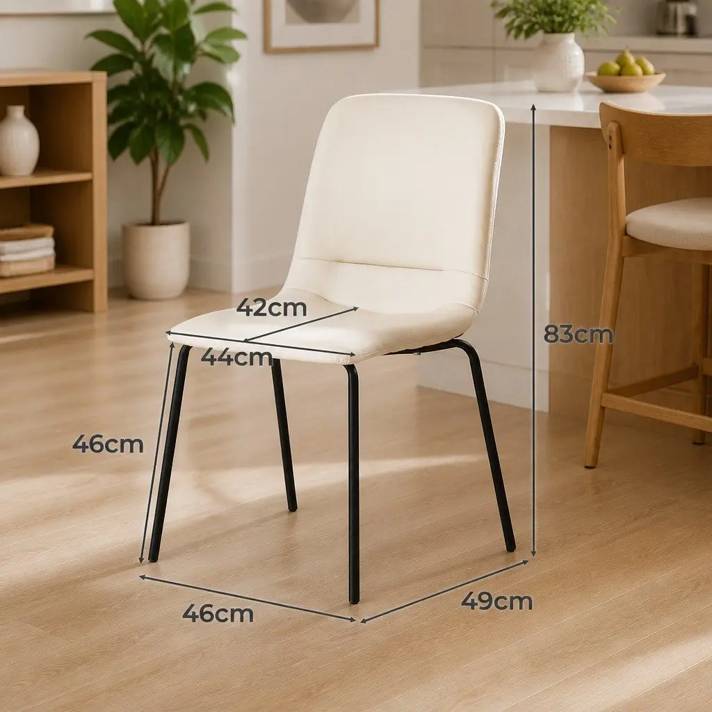 Stackable Dining Chairs Set of 8 Beige PU Leather Ergonomic Backrest Steel Frame