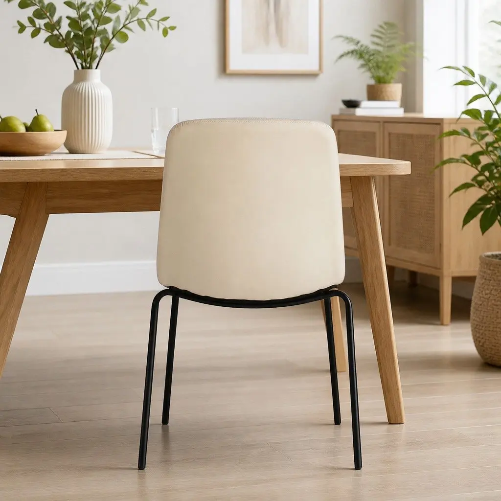 Stackable Dining Chairs Set of 8 Beige PU Leather Ergonomic Backrest Steel Frame