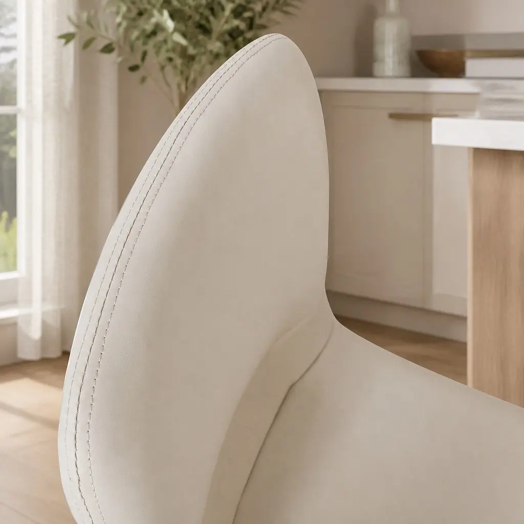 Stackable Dining Chairs Set of 8 Beige PU Leather Ergonomic Backrest Steel Frame