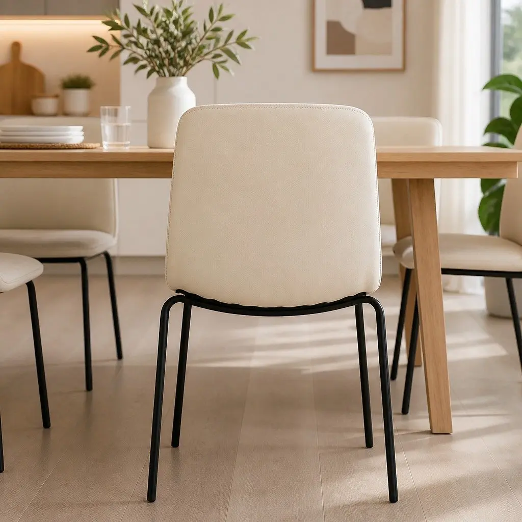 Stackable Dining Chairs Kitchen Seat PU Leather Steel Frame Beige Set of 4