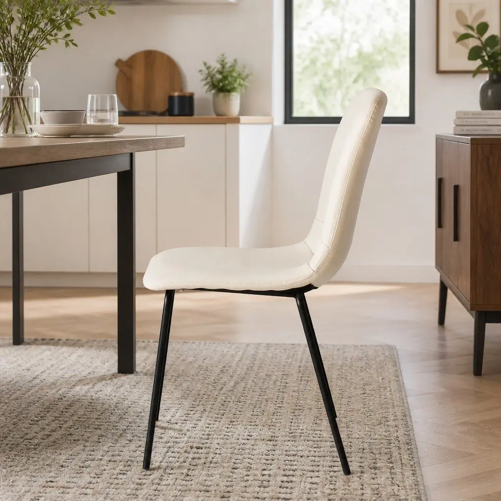 Stackable Dining Chairs Kitchen Seat PU Leather Steel Frame Beige Set of 4