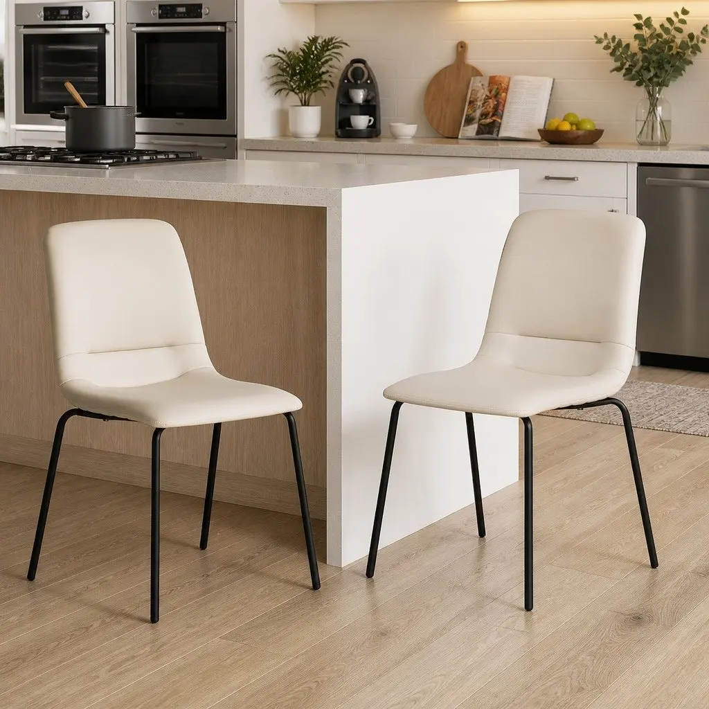 Stackable Dining Chairs Kitchen Seat PU Leather Steel Frame Beige Set of 4