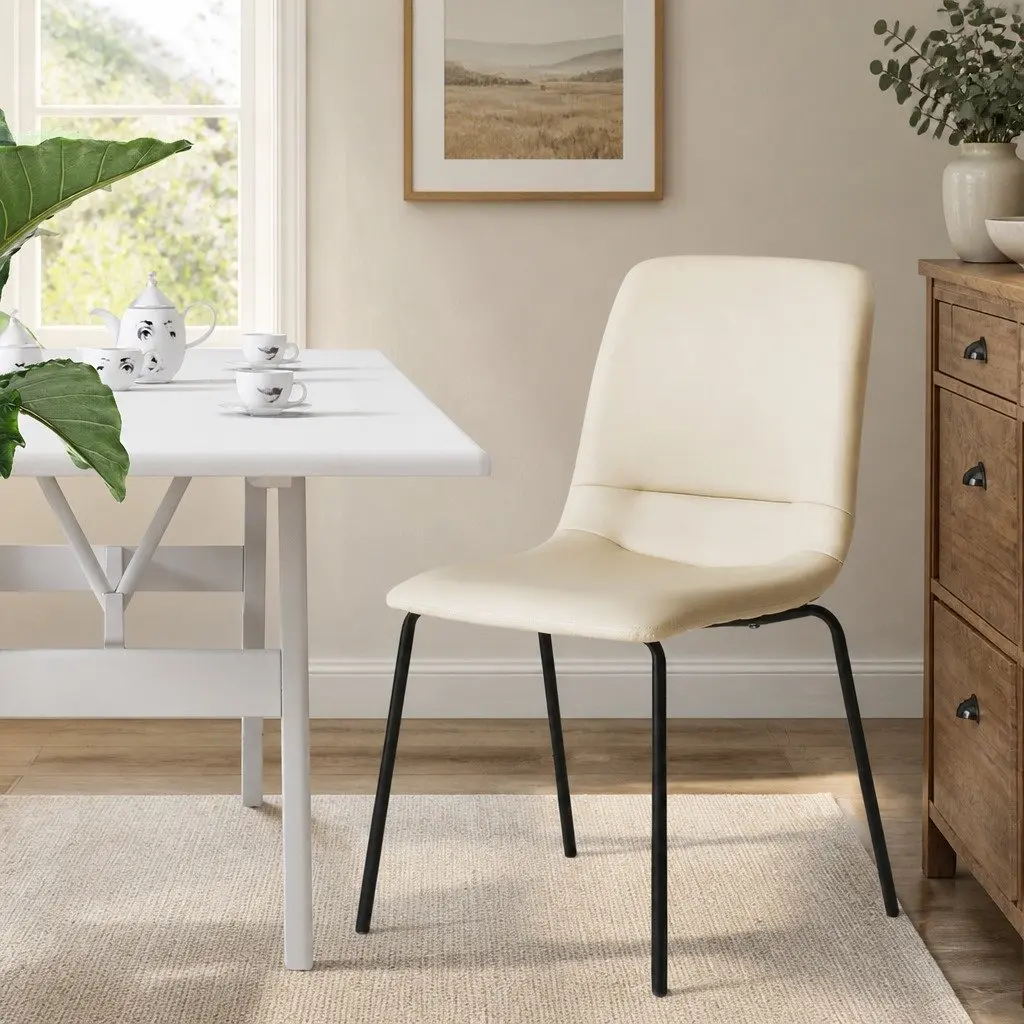 Stackable Dining Chairs Kitchen Seat PU Leather Steel Frame Beige Set of 4
