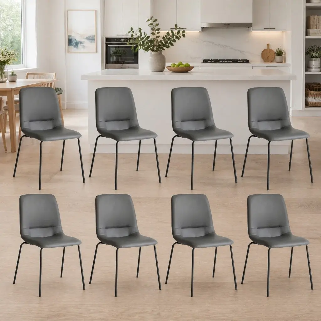 Set of 8 Dark Grey Stackable Dining Chairs with Steel Frame