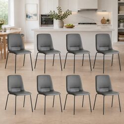 Set of 8 Dark Grey Stackable Dining Chairs with Steel Frame