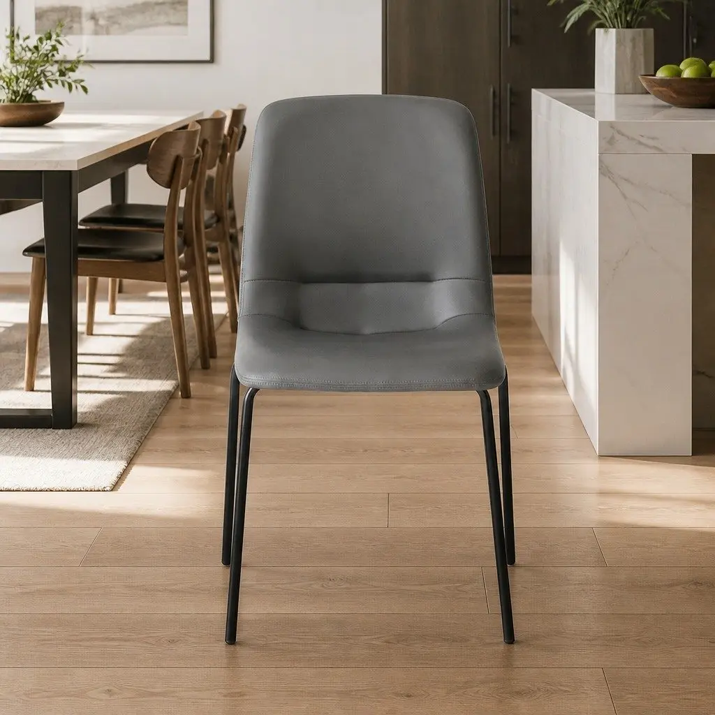 Set of 8 Dark Grey Stackable Dining Chairs with Steel Frame