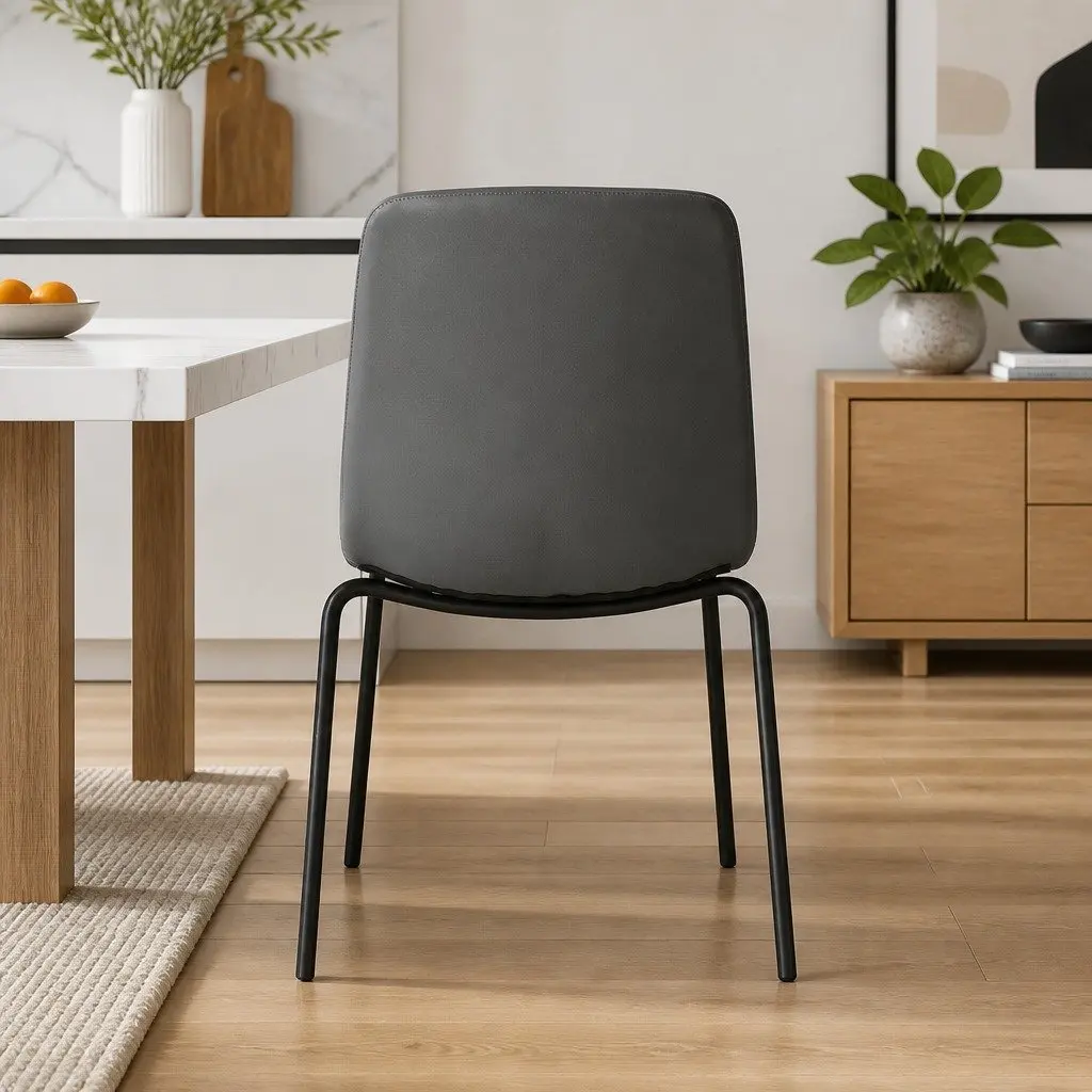 Set of 8 Dark Grey Stackable Dining Chairs with Steel Frame
