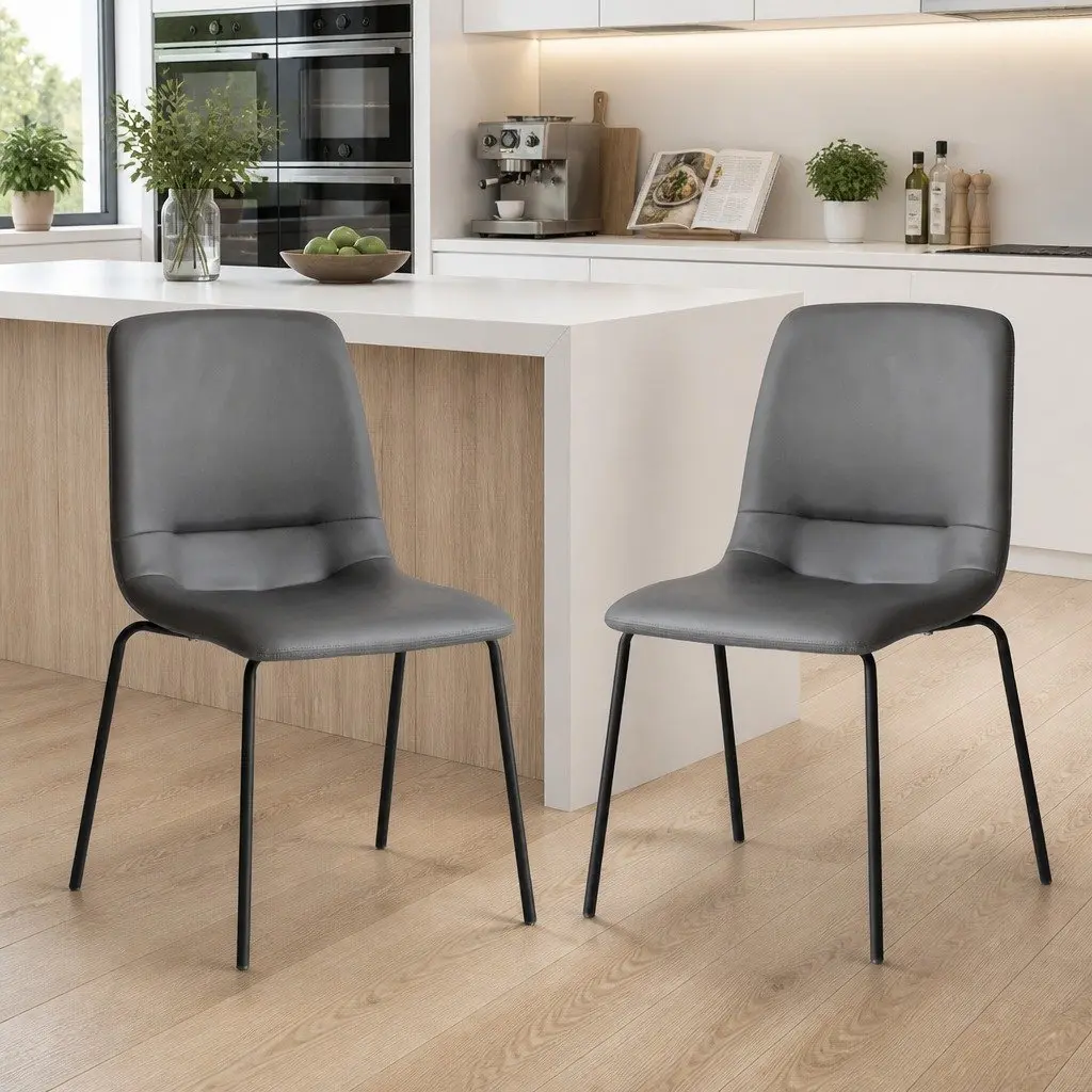 Set of 8 Dark Grey Stackable Dining Chairs with Steel Frame