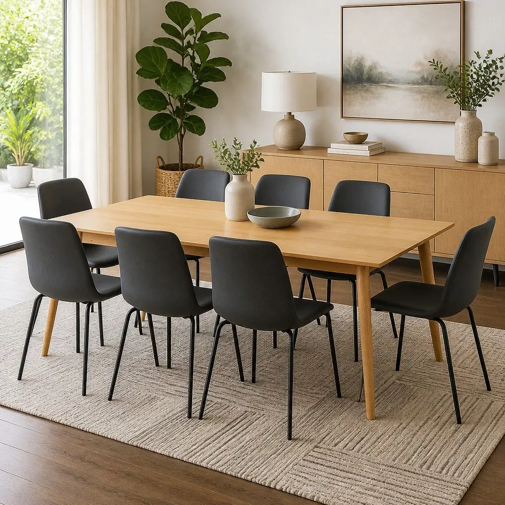 Set of 8 Dark Grey Stackable Dining Chairs with Steel Frame