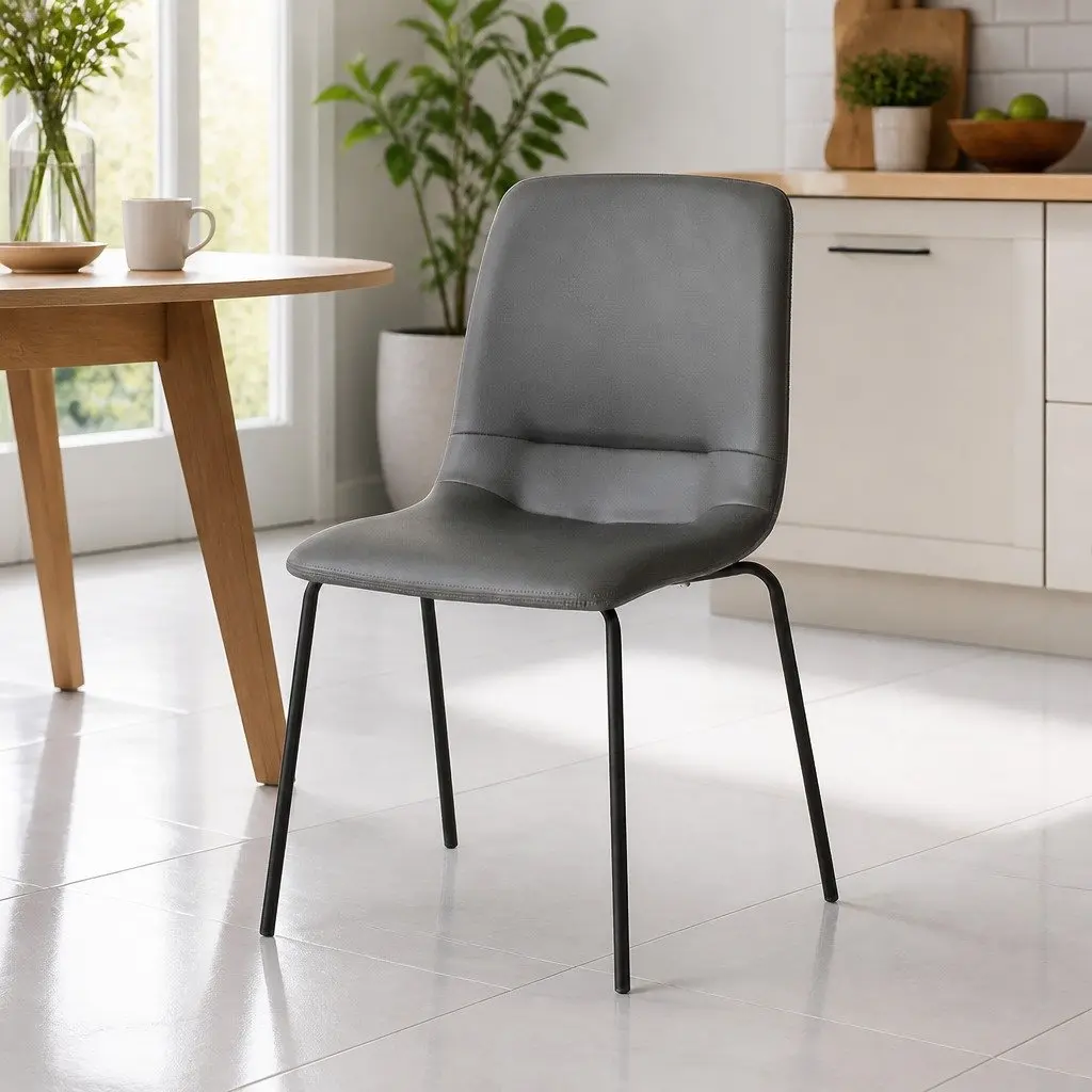 Set of 8 Dark Grey Stackable Dining Chairs with Steel Frame