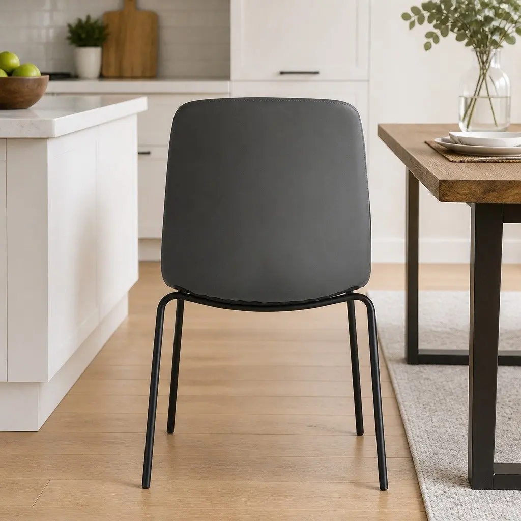 Stackable Dining Chair Grey PU Leather Steel Frame High-Density Foam